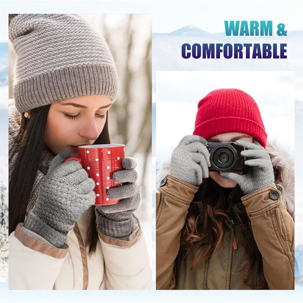 Women's 4 Pack Black Grey Blue Red Winter Gloves Warm Soft Touchscreen Winter